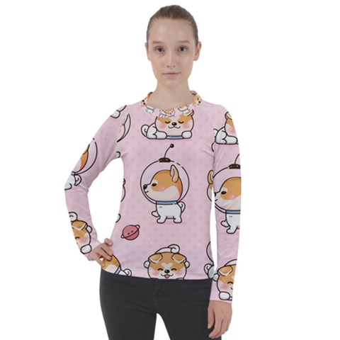 Set-kawaii-smile-japanese-dog-akita-inu-cartoon Women s Pique Long Sleeve Tee by Salman4z