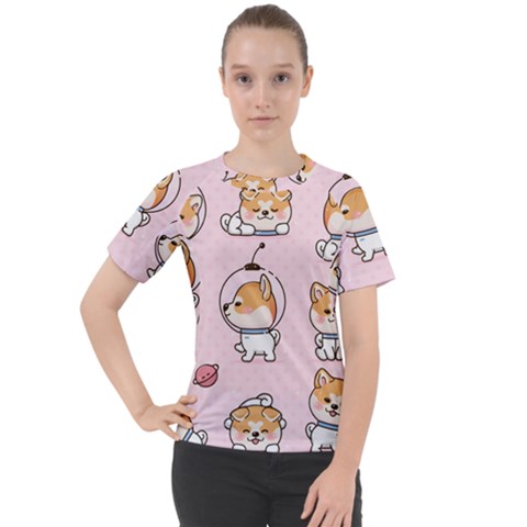 Set-kawaii-smile-japanese-dog-akita-inu-cartoon Women s Sport Raglan Tee by Salman4z