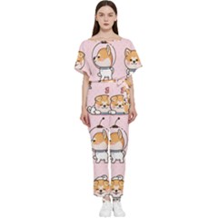 Set-kawaii-smile-japanese-dog-akita-inu-cartoon Batwing Lightweight Chiffon Jumpsuit by Salman4z