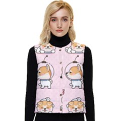 Set-kawaii-smile-japanese-dog-akita-inu-cartoon Women s Short Button Up Puffer Vest by Salman4z