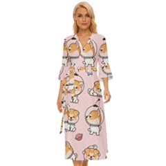 Set-kawaii-smile-japanese-dog-akita-inu-cartoon Midsummer Wrap Dress by Salman4z