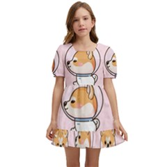 Set-kawaii-smile-japanese-dog-akita-inu-cartoon Kids  Short Sleeve Dolly Dress by Salman4z