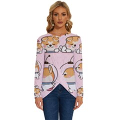 Set-kawaii-smile-japanese-dog-akita-inu-cartoon Long Sleeve Crew Neck Pullover Top by Salman4z