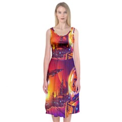 Far-future-human-colonization Midi Sleeveless Dress by Salman4z