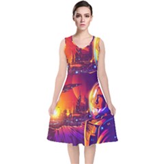 Far-future-human-colonization V-neck Midi Sleeveless Dress  by Salman4z