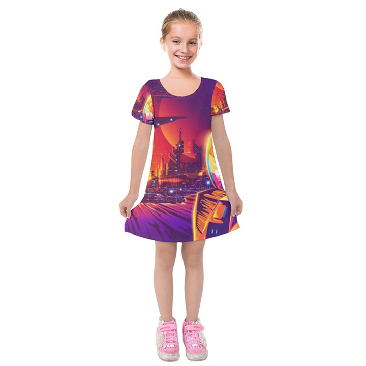 Far-future-human-colonization Kids  Short Sleeve Velvet Dress