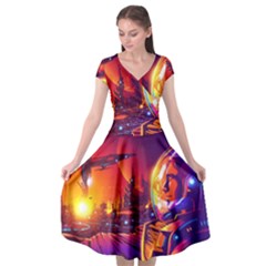 Far-future-human-colonization Cap Sleeve Wrap Front Dress by Salman4z