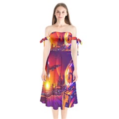 Far-future-human-colonization Shoulder Tie Bardot Midi Dress by Salman4z