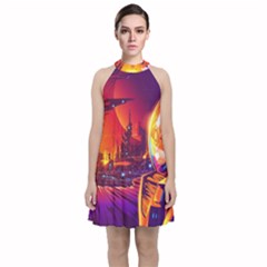 Far-future-human-colonization Velvet Halter Neckline Dress  by Salman4z