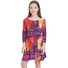 Far-future-human-colonization Kids  Quarter Sleeve Skater Dress by Salman4z