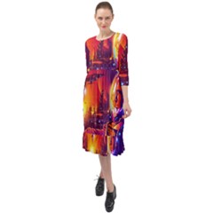 Far-future-human-colonization Ruffle End Midi Chiffon Dress by Salman4z