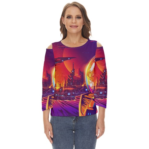 Far-future-human-colonization Cut Out Wide Sleeve Top by Salman4z