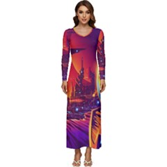 Far-future-human-colonization Long Sleeve Longline Maxi Dress by Salman4z