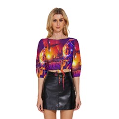 Far-future-human-colonization Mid Sleeve Drawstring Hem Top by Salman4z