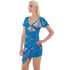 About-space-seamless-pattern Short Sleeve Asymmetric Mini Dress by Salman4z