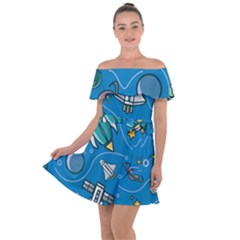 About-space-seamless-pattern Off Shoulder Velour Dress by Salman4z