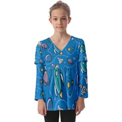 About-space-seamless-pattern Kids  V Neck Casual Top by Salman4z