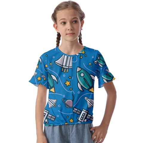 About-space-seamless-pattern Kids  Cuff Sleeve Scrunch Bottom Tee by Salman4z