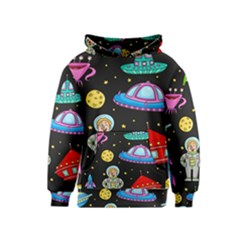 Seamless-pattern-with-space-objects-ufo-rockets-aliens-hand-drawn-elements-space Kids  Pullover Hoodie by Salman4z