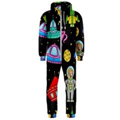 Seamless-pattern-with-space-objects-ufo-rockets-aliens-hand-drawn-elements-space Hooded Jumpsuit (men) by Salman4z