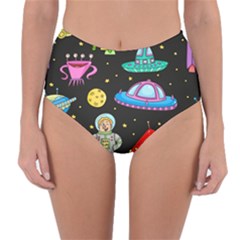 Seamless-pattern-with-space-objects-ufo-rockets-aliens-hand-drawn-elements-space Reversible High-waist Bikini Bottoms by Salman4z