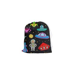 Seamless-pattern-with-space-objects-ufo-rockets-aliens-hand-drawn-elements-space Drawstring Pouch (xs) by Salman4z