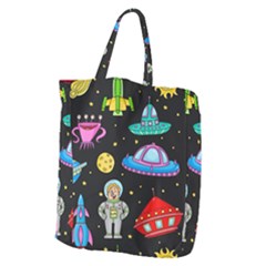 Seamless-pattern-with-space-objects-ufo-rockets-aliens-hand-drawn-elements-space Giant Grocery Tote by Salman4z