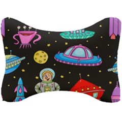 Seamless-pattern-with-space-objects-ufo-rockets-aliens-hand-drawn-elements-space Seat Head Rest Cushion by Salman4z