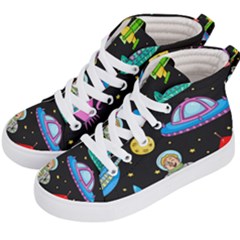 Seamless-pattern-with-space-objects-ufo-rockets-aliens-hand-drawn-elements-space Kids  Hi-top Skate Sneakers by Salman4z