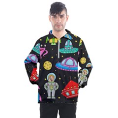 Seamless-pattern-with-space-objects-ufo-rockets-aliens-hand-drawn-elements-space Men s Half Zip Pullover by Salman4z