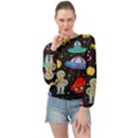 Seamless-pattern-with-space-objects-ufo-rockets-aliens-hand-drawn-elements-space Banded Bottom Chiffon Top View1