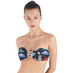 Seamless-pattern-with-space-objects-ufo-rockets-aliens-hand-drawn-elements-space Twist Bandeau Bikini Top by Salman4z