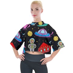 Seamless-pattern-with-space-objects-ufo-rockets-aliens-hand-drawn-elements-space Mock Neck Tee by Salman4z