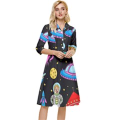 Seamless-pattern-with-space-objects-ufo-rockets-aliens-hand-drawn-elements-space Classy Knee Length Dress by Salman4z