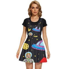 Seamless-pattern-with-space-objects-ufo-rockets-aliens-hand-drawn-elements-space Apron Dress by Salman4z