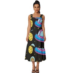 Seamless-pattern-with-space-objects-ufo-rockets-aliens-hand-drawn-elements-space Square Neckline Tiered Midi Dress by Salman4z