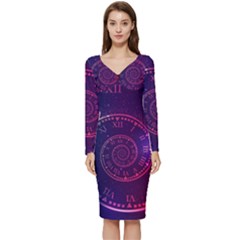 Time-machine Long Sleeve V-neck Bodycon Dress  by Salman4z