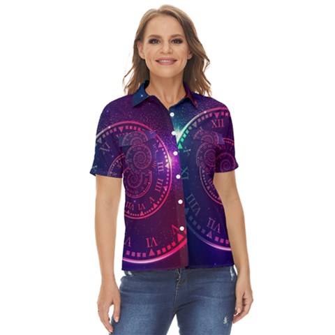 Time-machine Women s Short Sleeve Double Pocket Shirt by Salman4z