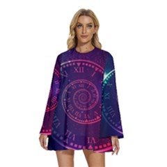 Time-machine Round Neck Long Sleeve Bohemian Style Chiffon Mini Dress by Salman4z