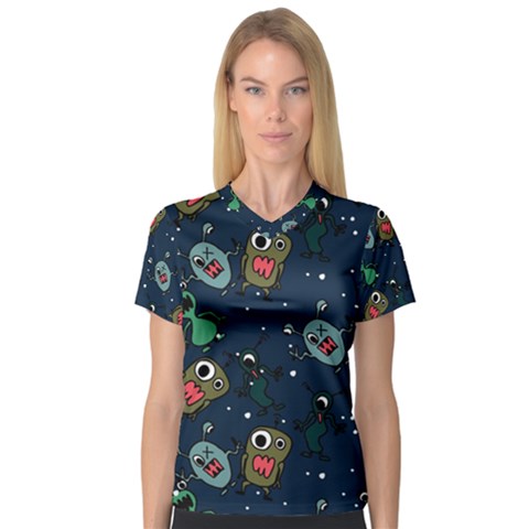 Monster-alien-pattern-seamless-background V-neck Sport Mesh Tee by Salman4z