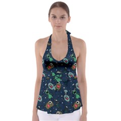 Monster-alien-pattern-seamless-background Babydoll Tankini Top by Salman4z