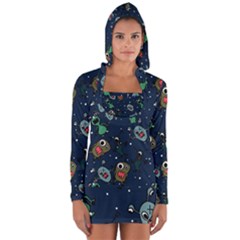 Monster-alien-pattern-seamless-background Long Sleeve Hooded T-shirt by Salman4z