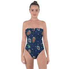 Monster-alien-pattern-seamless-background Tie Back One Piece Swimsuit by Salman4z