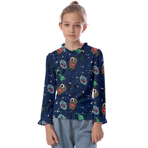 Monster-alien-pattern-seamless-background Kids  Frill Detail Tee by Salman4z