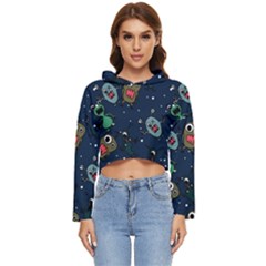 Monster-alien-pattern-seamless-background Women s Lightweight Cropped Hoodie by Salman4z