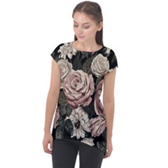 Elegant-seamless-pattern-blush-toned-rustic-flowers Cap Sleeve High Low Top by Salman4z