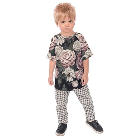 Elegant-seamless-pattern-blush-toned-rustic-flowers Kids  Raglan Tee by Salman4z