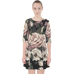 Elegant-seamless-pattern-blush-toned-rustic-flowers Quarter Sleeve Pocket Dress by Salman4z