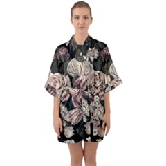 Elegant-seamless-pattern-blush-toned-rustic-flowers Half Sleeve Satin Kimono  by Salman4z