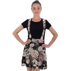 Elegant-seamless-pattern-blush-toned-rustic-flowers Velvet Suspender Skater Skirt by Salman4z